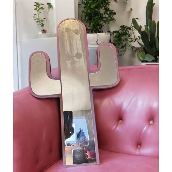 Vintage 90s Cactus Shaped 24.5” T Mirror wooden pink Read by Jaime Rice - Picture 1 of 10